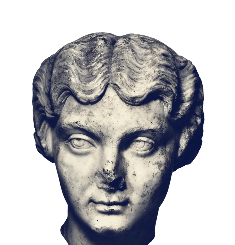 A marble portrait head of a Roman empress with waved hair