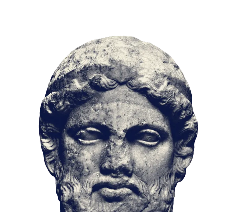 A Greek marble head from a herm, bearded, with a close cap of hair and deep-set eyes