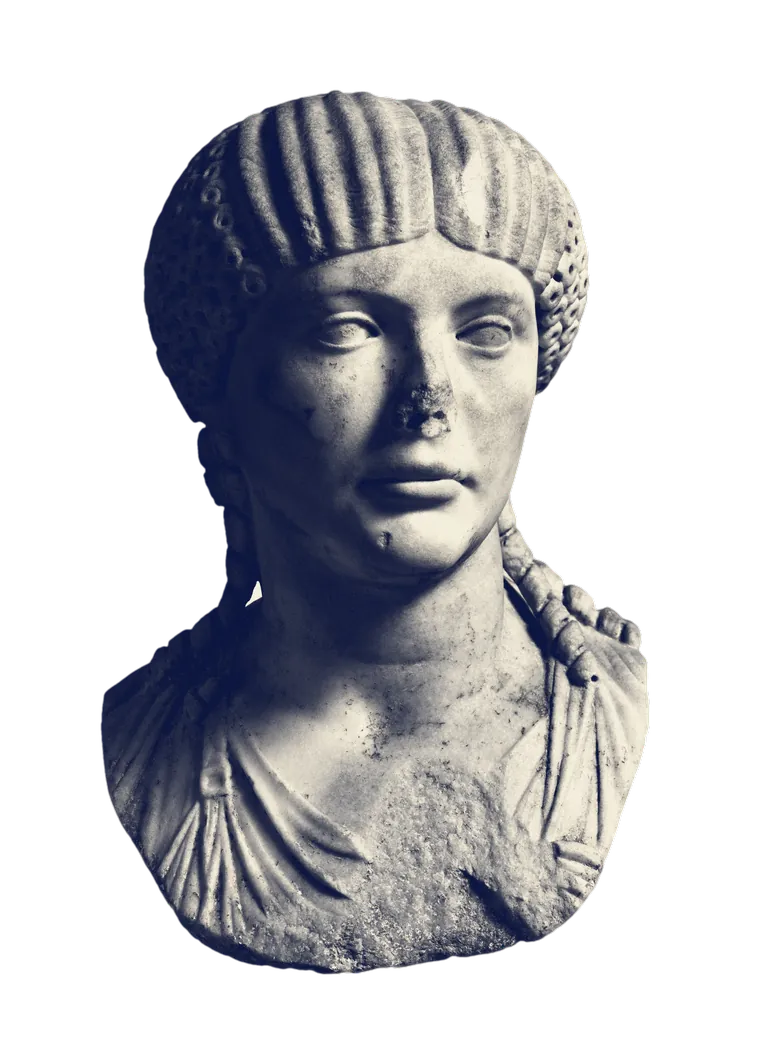 A marble bust of the Roman empress Claudia Octavia with plaited hair